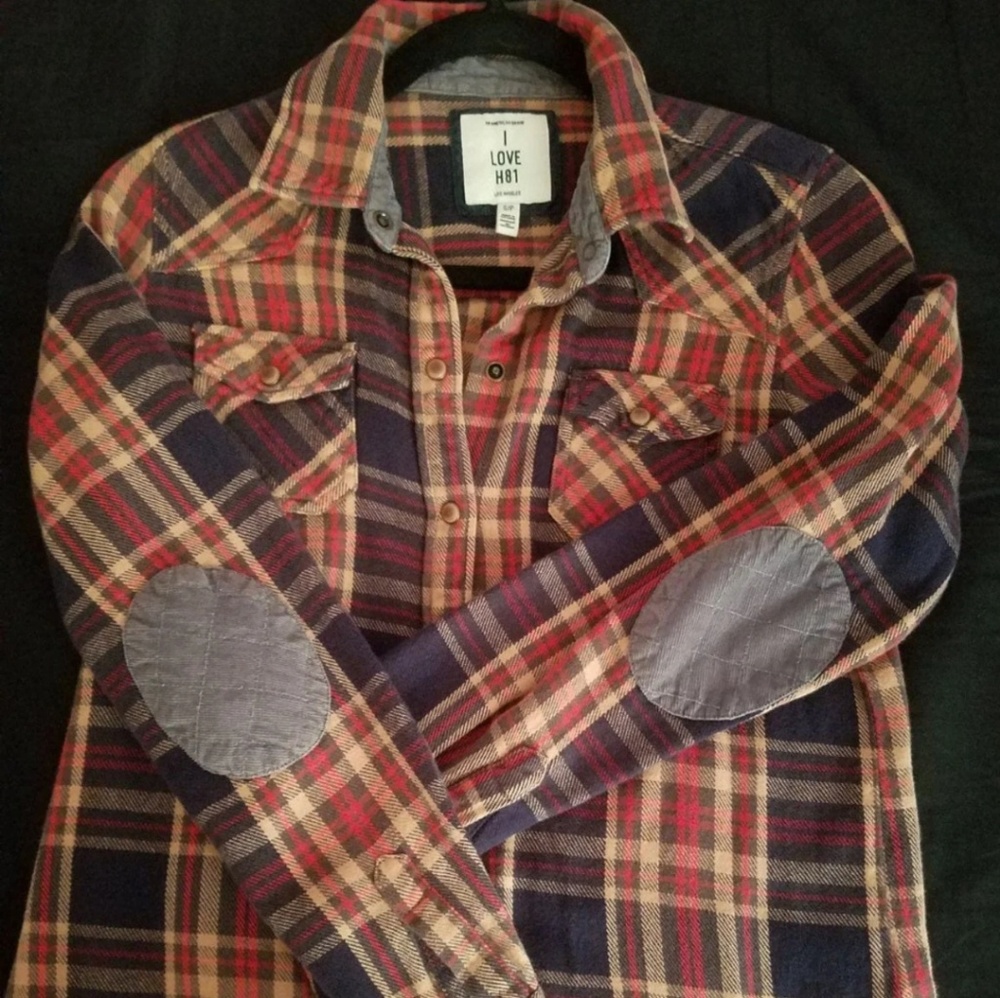 Plaid Flannel with Elbow patches